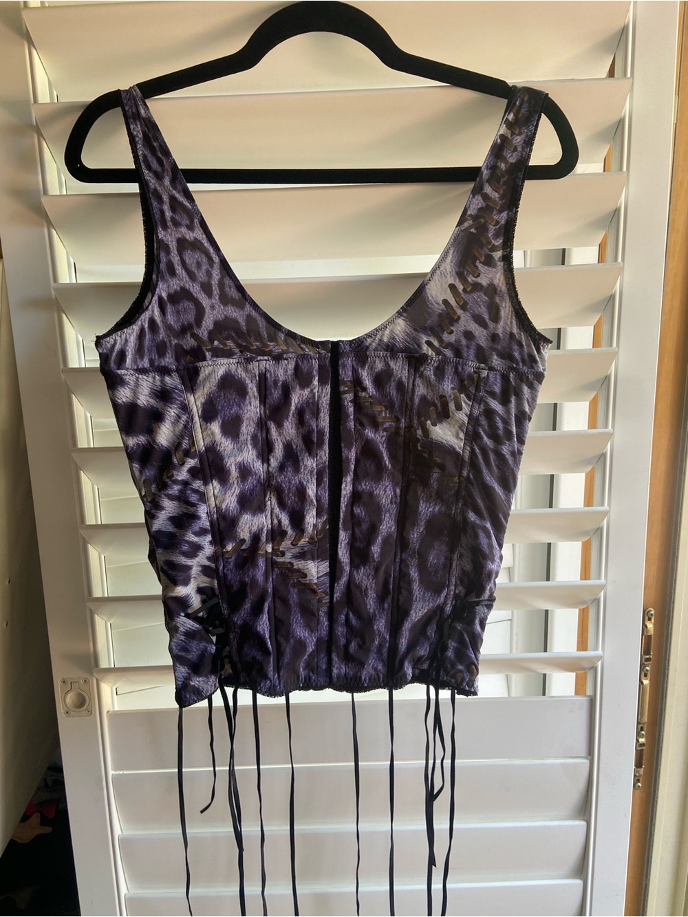 Roberto Cavalli Purple Animal-Print Lace-Up Corset Tank - Picture 3 of 3